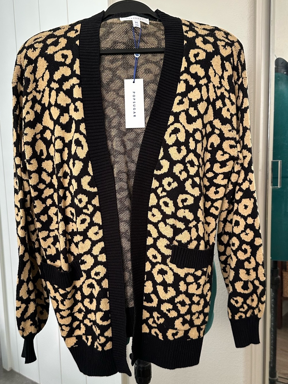 POPSUGAR Black and Beige Leopard Open Cardigan